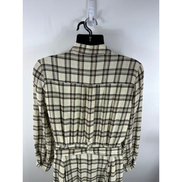 Sezane Lauretta Cream Casablanca Plaid Wool Blend Flannel Maxi Dress Size 42/10 - Picture 15 of 16